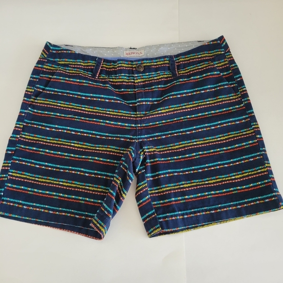 Merona Shorts Women's Navy Multicolor Bright Striped Print Cotton Size 6 - Picture 1 of 7